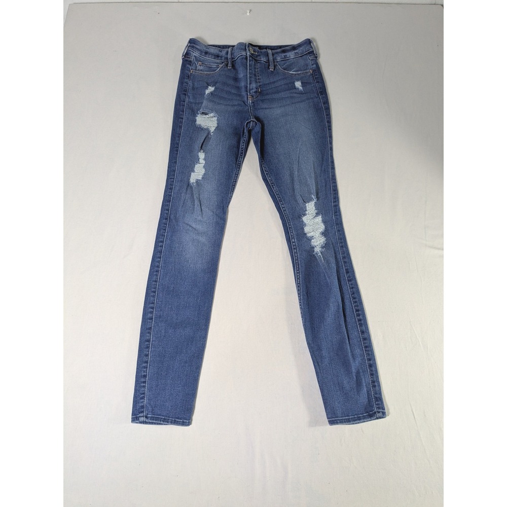 Hollister Mid-Rise Super Skinny Jeans W28 L30 Medium Wash Distressed Stretch 7L